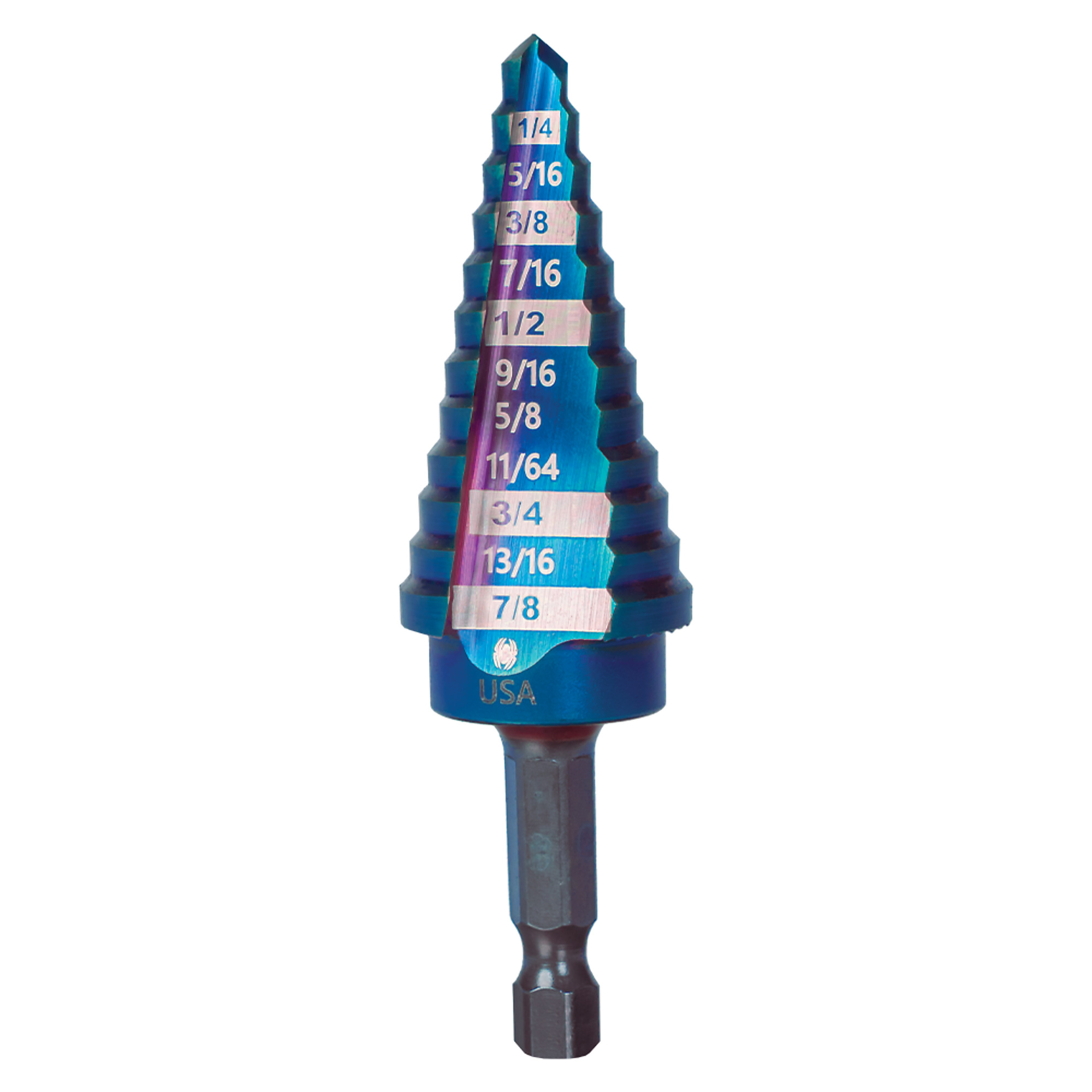 SPYDER Stinger™ Mach-Blue™, 3/16 to 7/8in. Hex Shank 12 Step Drill Bit, Included (qty.) 1 Model# 19022
